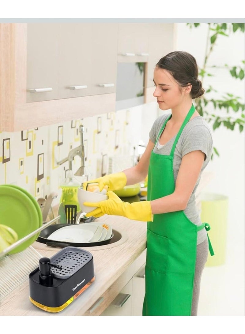 Hand and Dish Soap Dispenser Set for Kitchen, Dual Soap Dispenser with Sponge Holder, 3-in-1 Countertop Soap Pump Dispenser for Kitchen Sink, Useful Kitchen Gadgets - Black - Image 5